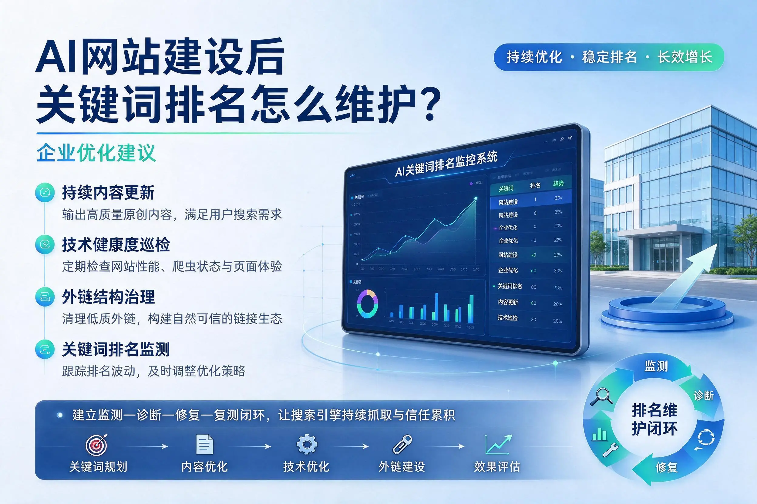 AI网站建设后关键词排名怎么维护？韶关企业优化建议
