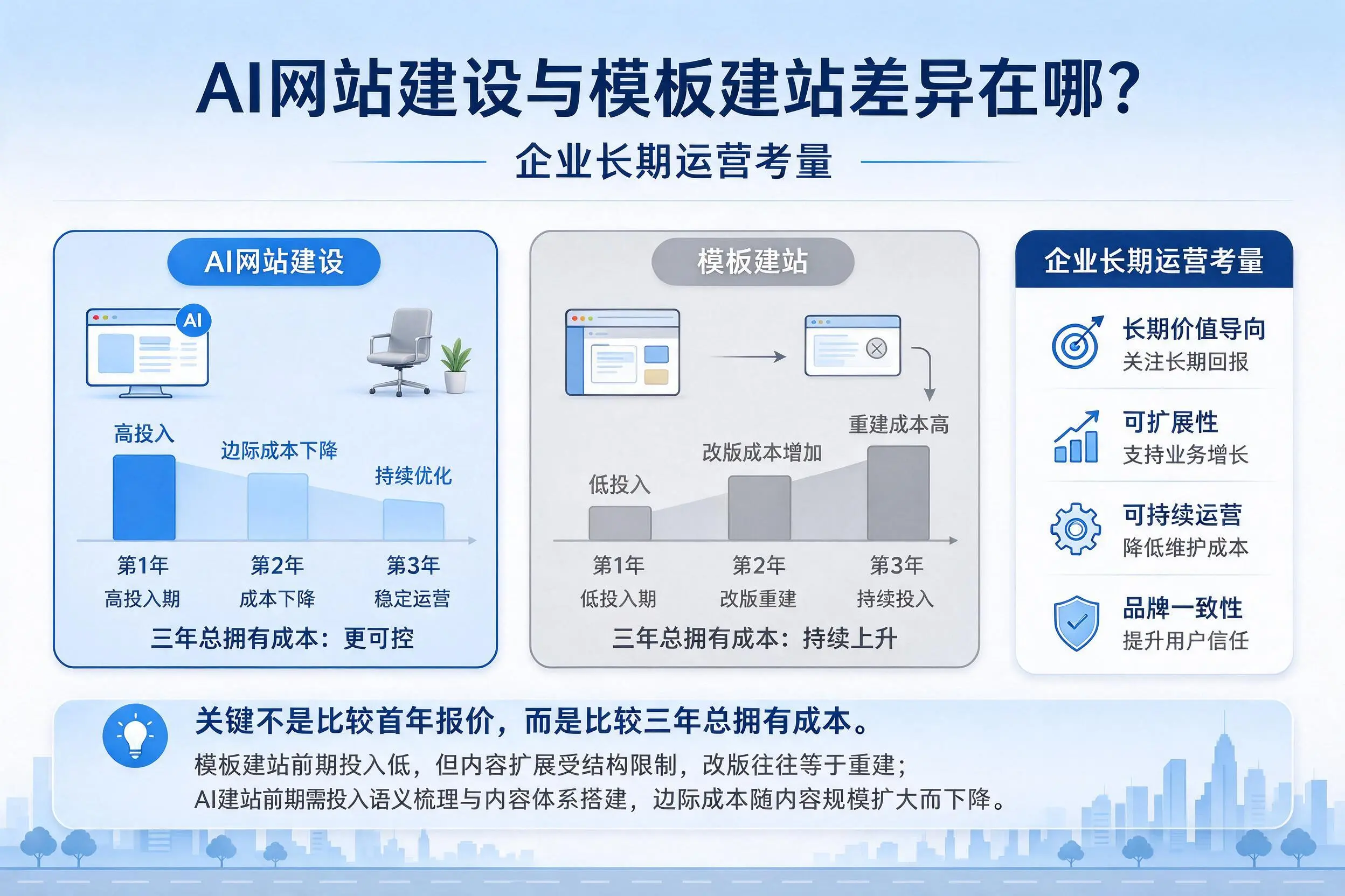 AI网站建设与模板建站差异在哪？韶关企业长期运营考量